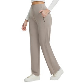 baleaf Women's Yoga Dress Pants High Waist Travel Wide Leg with Pockets Stretch Casual Work Sweatpants Khaki M