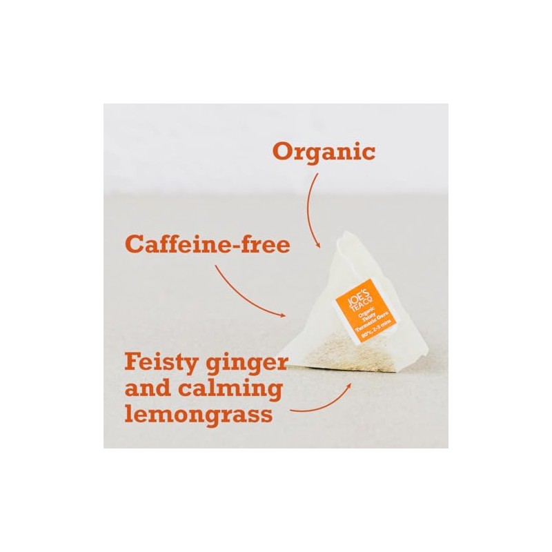 Joe's Tea Feisty Turmeric Guru Organic Pyramid Tea Bags, 15-Count