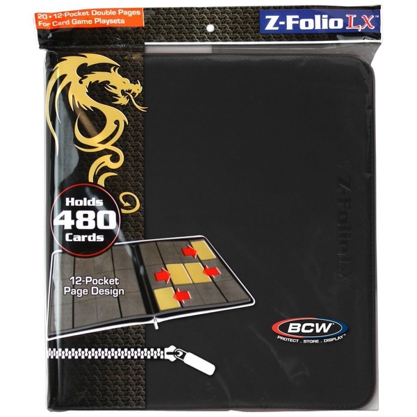 BCW Z-Folio LX Zipper Portfolio 12 Pocket Playset Album, Black