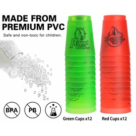 SEISSO Stacking Cups Games, 24pcs Cup Stacking Set Classic Stack Training Game Toys for Boys Girls Kids Stack Cups (12 Pack Green + 12 Pack Red)