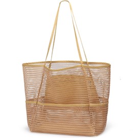 Sightor Straw Beach Bag, Women Tote Bag Woven Shoulder Bag, Handmade Large Summer Handbag Hobo Bag for Beach Picnic Vacation, Khaki, Large, Casual