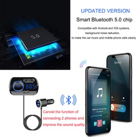 Bluetooth Car FM Transmitter,HIDOU Bluetooth 5.0 Car Radio Adapter Receiver With 7 Color Light,QC3.0/2.4A USB Car Charger Kit,Siri Voice Assistant,Handsfree Mp3 Player