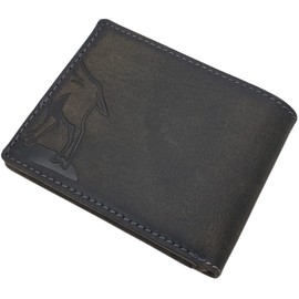 myledershop Genuine Buffalo Full Leather Wallet / Purse in Portrait or Landscape Format with Wild Boar Motif or without Moitv with RFID & NFC Protection, Model 2 / Landscape / Vintage Grey, Modern