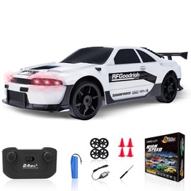 YUAN PLAN RC Drift Car, 1/24 Remote Control Car 4WD RC Cars for Kids, 2.4GHz Hobby Racing Car Toys White Drifting RC Car with LED Light Rechargeable Battery and Drift Tires Toy Cars for Boys
