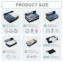 BESBESME 7PCS Compression Packing Cubes for Suitcase Luggage Packing Organizers Set with Mesh Expandable Lightweight Organiser Bag Set for Travel or Home Storage Black