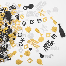 Happy Birthday Confetti Foils, 300pcs Multi-Color Glittered Happy Birthday Words Letters Confetti Metallic Confetti for Black Gold Table Scatters Birthday Decorations Party Supplies (13th)