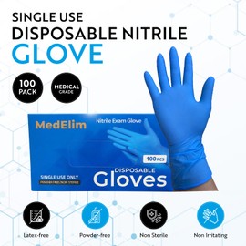 MEDELIM Nitrile Medical Exam Gloves: Powder-Free, Non-Sterile, 5 mil Disposable Glove, Blue, X-Large (pack of 100)