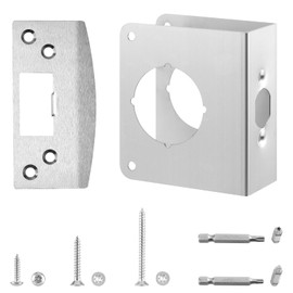 MP9457 Stainless Steel Lock and Door Reinforcement Plate fits 1-3/4"Thick Doors and Includes Door Strike Plate Kit. (Natural Finish)