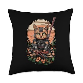 Samurai Cat Ninja Shark Kanagawa Tee Throw Pillow