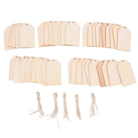 50pcs Wood Pieces DIY Natural Rustic Unfinished Wood with Hemp Rope for Handicraft Bookmarks Gift Labels Decoration