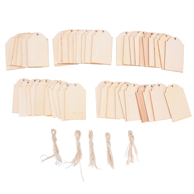50pcs Wood Pieces DIY Natural Rustic Unfinished Wood with Hemp