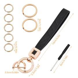 Amexo Women's Key Ring, Car Leather Key Fob, Women Car Key Ring with Shiny Diamonds, Fashionable Gift Gifts for Women, Girlfriend, Family, black