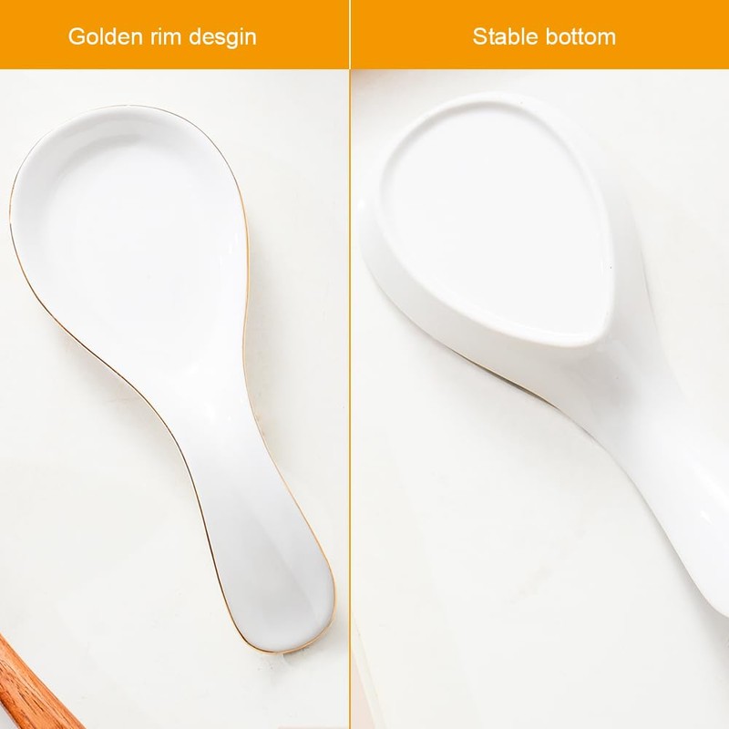 Maxramic Ceramic Spoon Rest for Stove Top, Golden Rim Spoon