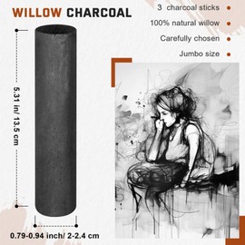 Gueevin 10 Pcs Jumbo Willow Charcoal Sticks 0.79-0.94 Inch Large Soft Willow Charcoal Chunky Drawing for Sketching Artist Supplies, Black
