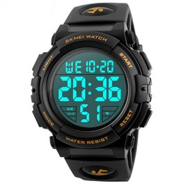Timever Digital Wrist Watch, Waterproof, Men’s, w/Stopwatch, LED Watch, Running Watch, Sports Watch, yellow