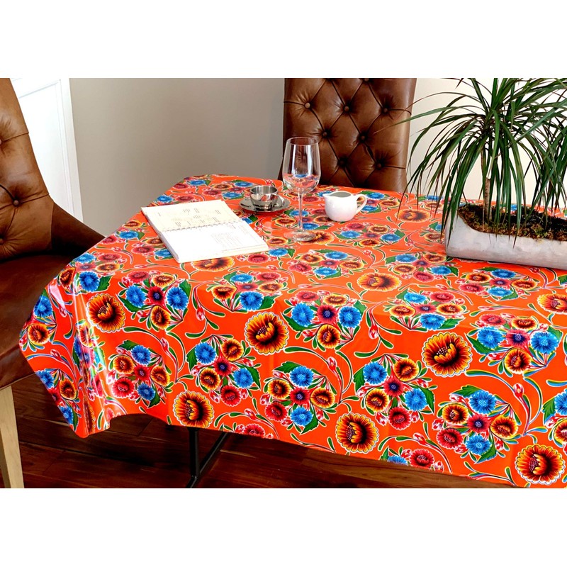 Mantel de hule con diseño de flores dulces – naranja