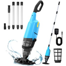 Cordless Pool Vacuum for Inground Pools, 2025 Upgraded Handheld Pool Vacuum for Above Ground Pool W/4-Section Aluminum Pole & 18 Gallon/Min, Lightweight Rechargeable Pool Cleaner Vacuum (Blue)
