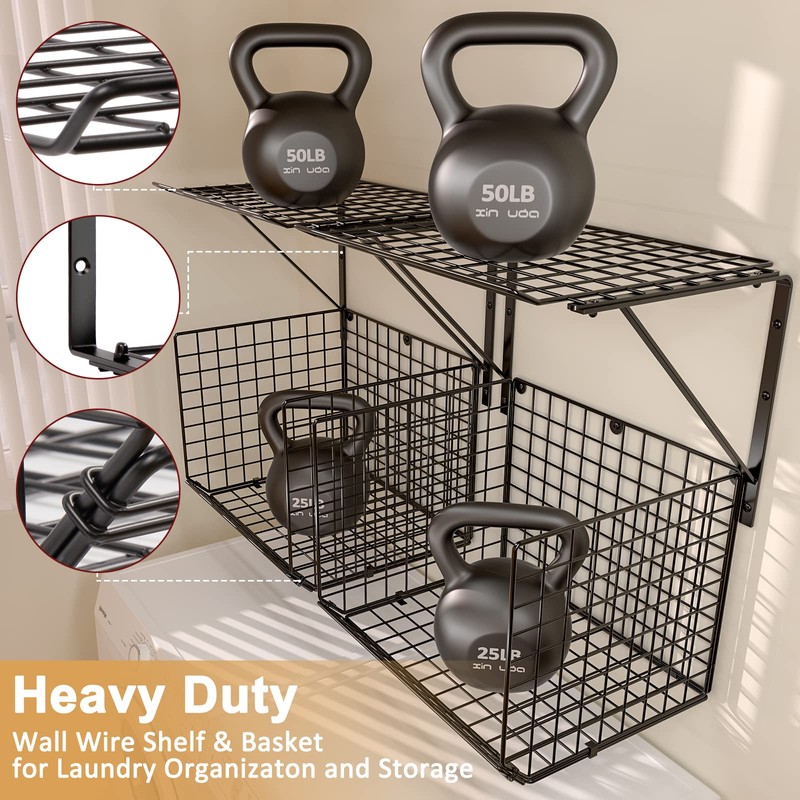 3IngSeagulls 2 Pack Laundry Room Shelves, Wire Baskets with 8