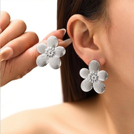 Gold Flower Earrings for Women Statement Earrings for Women Big Floral Earring Trendy Flower Jewelry (Silver)