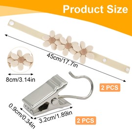 NHQZ Pack of 2 Curtain Tiebacks, with Two Clips, Flower Curtains, Tiebacks, Cute Boho Decorative Curtain Holders, Elastic Curtain Holder with Adjustable Straps, Curtains Rope for Home, Office (Beige),