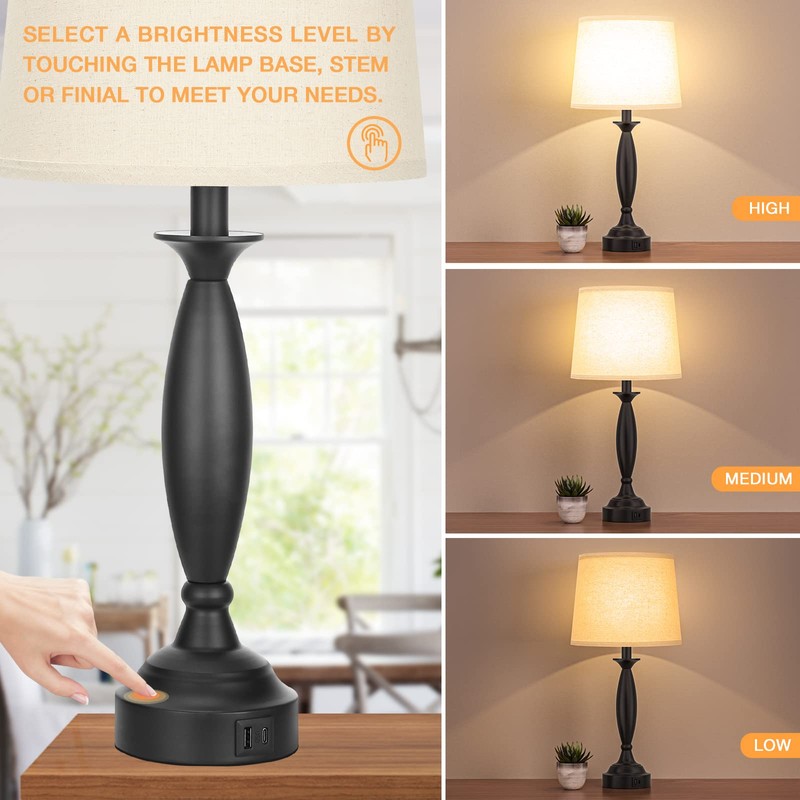 Beige Lamps for Bedrooms Set of 2 - Touch Control