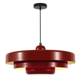Qepeety Mid Century Ceiling Light Vintage Large Ceiling Hanging Light with 3-Layer Red Metal Shade, Industrial Pendant Lights for Bedrooms Living Room Hallway