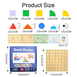 1 Set IQ Puzzle, Children's Games from 3 Years, Puzzle from 3 with 138 Wooden Blocks, 42 Pattern Drawings and 1 Wooden Grid Plate