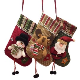 Santa Stocking Decoration, 3 Christmas Stockings for Fireplace, Santa Stocking for Filling, Hanging Stockings for Christmas Decoration, Socks Gift Bag, Candy Bag, with Santa, Snowman, Reindeer