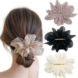 Barrette, Stylish, Adult, Cute, Hair Ornament, Tulle Lace-Style, Hair Clip, Hairpin, Hair Accessory, Large, Small, Half Up, Large Flower Motif, Kimono, Yukata, Wedding, Everyday, Commute, 3 Color Set