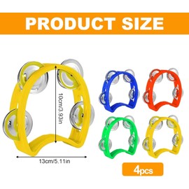 GIUSOBG Musikalisches Percussion 4er Set Kunststoff Mini Half Moon Tambourine Half Moon Tambourine Hand Tamburine für Erwachsene Geeignet für Frühkindliche Bildung,Schulaufführungen, Musikkurse