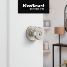 Kwikset Maven Entry Door Knob with Lock and Key, Secure Keyed Handle Exterior, Front Entrance and Bedroom, Satin Nickel, Pick Resistant SmartKey Rekey Security and Microban
