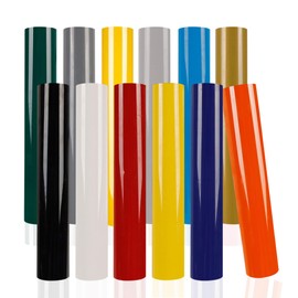 FUNKAKA HTV Paquete de vinilo de transferencia de calor, 12 rollos de vinilo HTV de 12 x 5 pies para playera, 12 colores surtidos adhesivos de vinilo brillante para todas las máquinas de corte, fácil