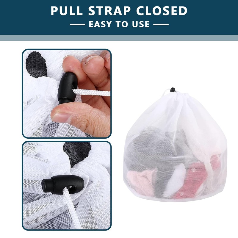 3 Pcs Drawstring Mesh Laundry Bag, Reusable Drawstring Laundry Bag,