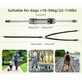 Pecute Dog Leash Hands Free 2 Dogs, Waist Belt Fanny Pack with Soft Padded, Dual Leash with Pouch, Two Handles, Durable Bungee, Dog Seat Belt, Running Walking Hiking Biking