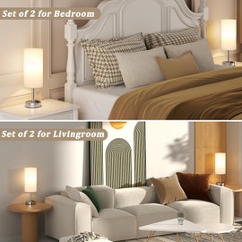 Bedside Table Lamps for Bedroom Set of 2 - Touch Lamp for Nightstand with USB-A+C Charging Ports - 3 Way Dimmable Small Desk Lamp White for Office, Dorm Room, Living Room, Reading, Nursery