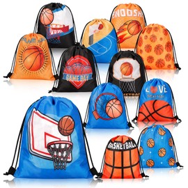 Kinmsito Pack of 12 Drawstring Bags, Basketball Bag with Drawstring, Drawstring Backpack Bag, Gym Bag Children, Basketball Party Bag for Children, Children's Birthday Party Supplies, 25 x 30 cm, 12