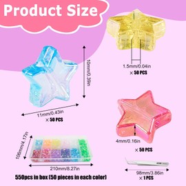 GZLFH Pack of 550 Star Shape Colours Beads, 11 Colours Acrylic Star Beads with Tweezers for DIY Bracelet Art Jewellery Making Plastic Beads