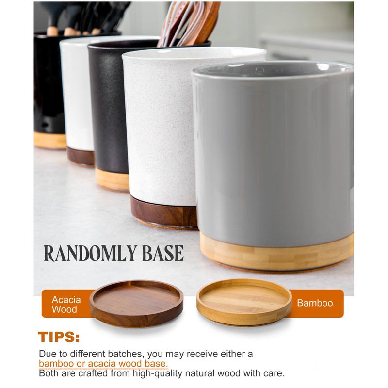 Nucookery 360°Rotating Utensil Holder, 7.2" Kitchen Utensil Crock, Ceramic Cooking