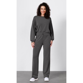 ODODOS Women's Modal Soft Wide Leg Pants with Pockets Adjustable Shockcord High Waist Casual Lounge Pants-27 Inseam, Charcoal, Small