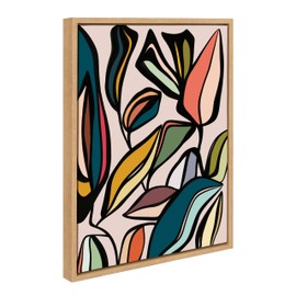 Kate and Laurel Sylvie Fanciful Ficus Framed Canvas Wall Art by Alicia Bock, 18x24 Natural, Colorful Plant Leaves Art for Wall