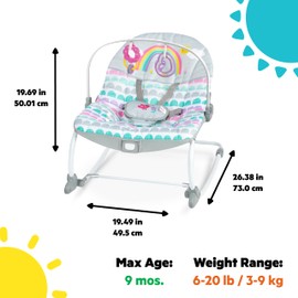 Bright Starts Bright Starts Rosy Rainbow Infant to Toddler Rocker with Vibrations, Baby Seat for Girl or Boy, Newborn +
