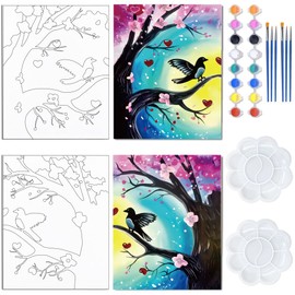 WEBEEDY Pre Drawn Canvas Bird Pre Printed Canvas Painting Kit 8x10 Inch DIY Canvas Painting for Adults Couples Sip and Paint Party Supplies Valentine's Day Anniversary Date Night Gift,2 Pack 20x25cm