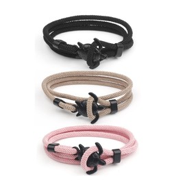 Yocoyee Shark Whale Orca Tail Anchor Turtle Hook Bracelet Nylon Polyester Rope Adjustable Bracelet for Men-3Pcs Turtle