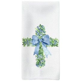 Tzhim Coquette Blue Bow Easter Kitchen Towels, Christian Easter Hand Towels, Easter Dish Towels Dishcloths Tea Towels for Kitchen, Christian Easter Decor, Christian Kitchen Bathroom Decor, 16x24 Inch