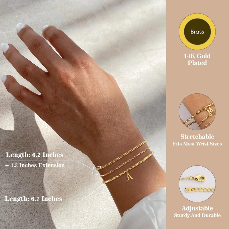 doubgood 14K Gold Plated Gold Bracelets for Women, Dainty Initial