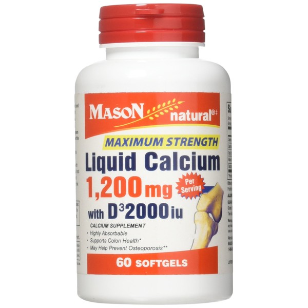 Mason Natural Calcium 1,200 mg with Vitamin D3 50 mcg (2,000 IU) - Immune Support & Bone Health*, Gluten Free, 60 Softgels