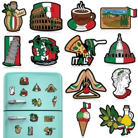 Italian Fridge Magnets 12 Pack Italy Souvenirs PVC Refrigerator Magnets Set, Rome Colosseum Pisa Tower Pizza Travel Gift for Kitchen Decor