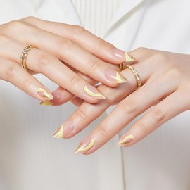 FYB Press On Nails, Short Almond Nails, Fake Nails Kit, With Glue (06-Yellow French, 30 Pcs)