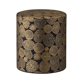 Kotodo Takahashi Seisakusho Tea Caddy Washi Japanese Dyeing Can, Flat Type, 3.5 oz (100 g), Gold Flower #69 Black Gold
