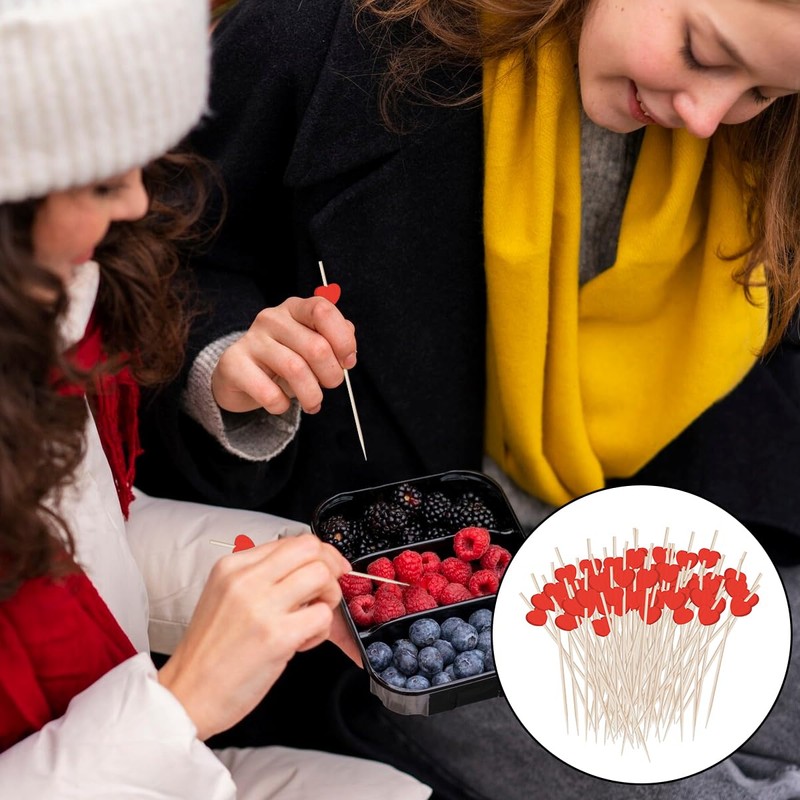 WELANE Fruit Sticks, 100 PCS Red Heart Cocktail Picks for